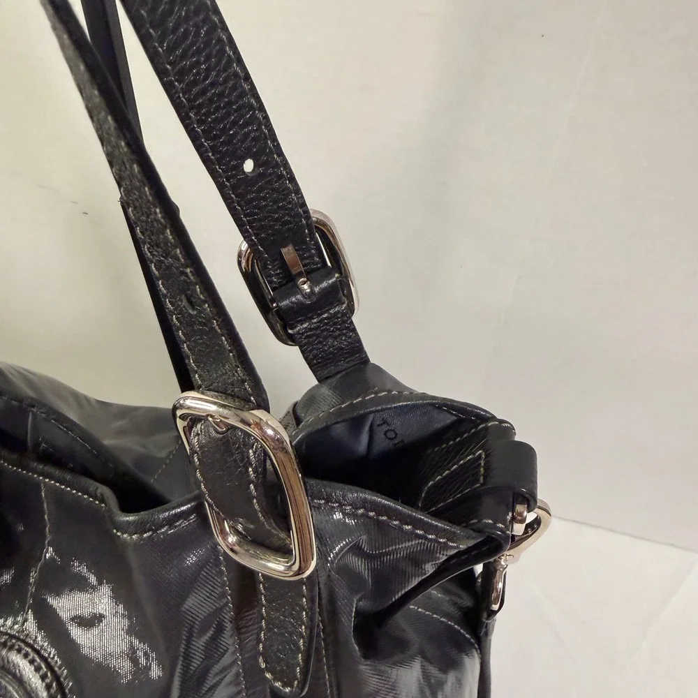 Tod's G-Bag Medium Tote Black Coated Canvas Leather Trim Adjustable Strap Luxury